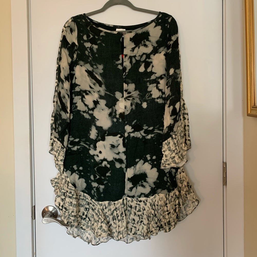 Designer Tie-Dye Shift Dress with Ruffled Hem